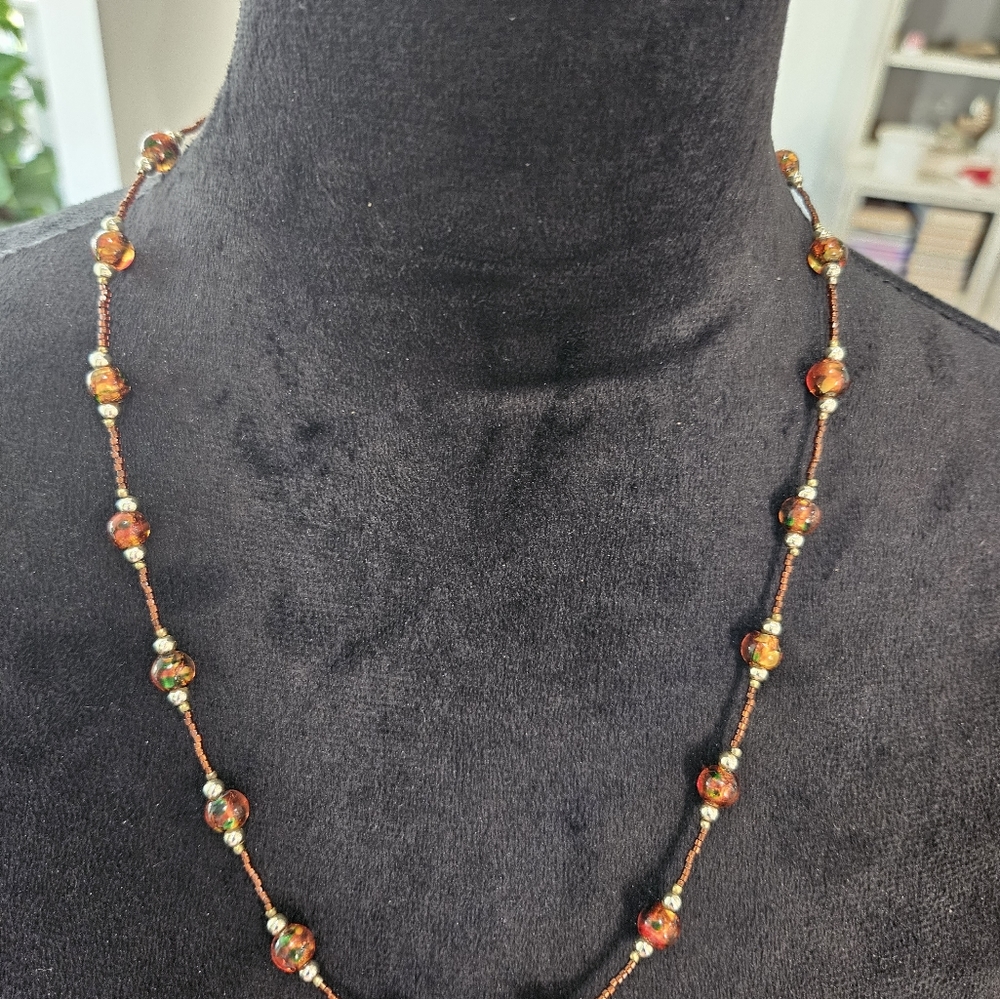 Brown Multi-Color Beaded Necklace
